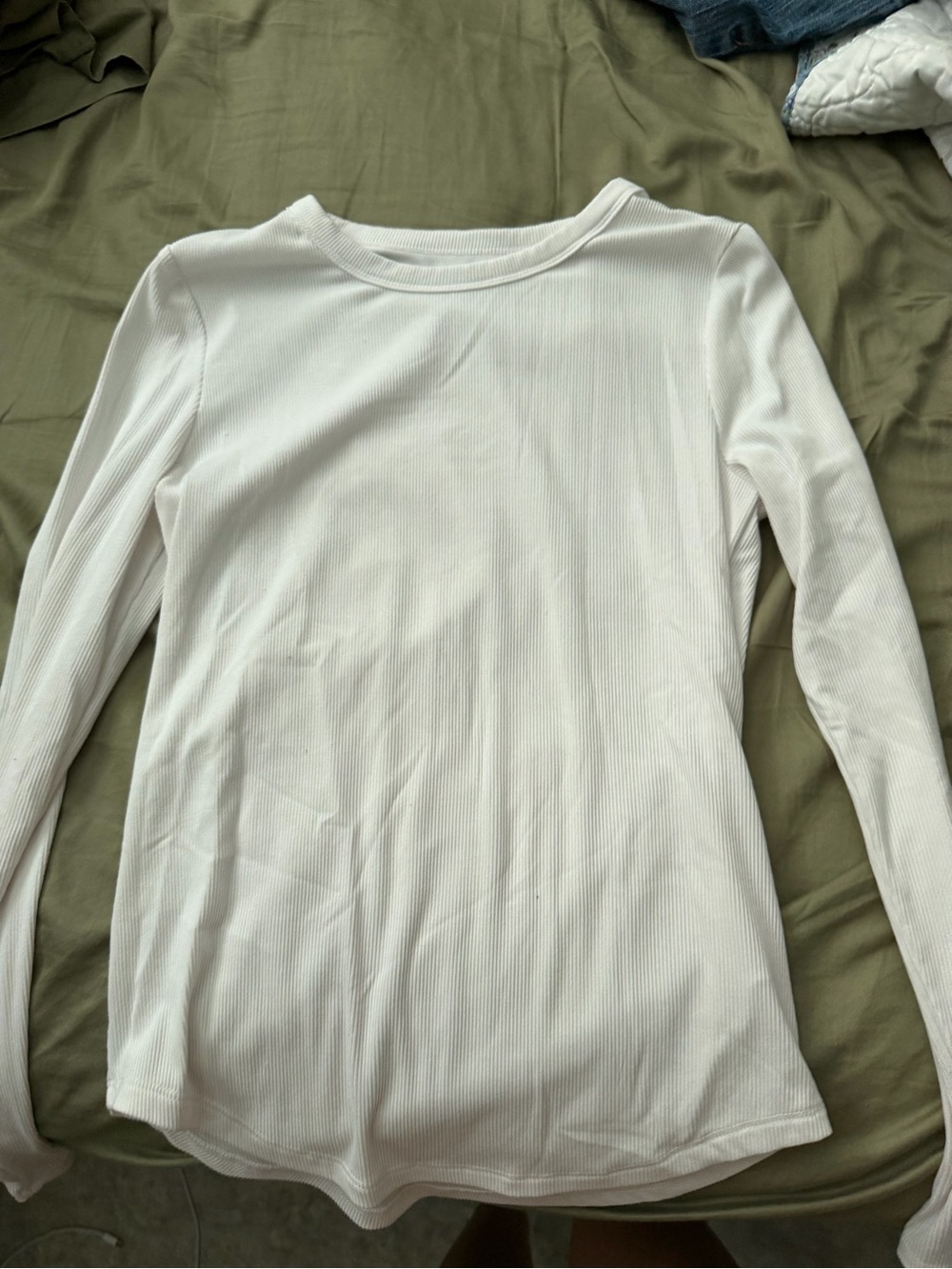 Classic Ribbed Long Sleeve Top - White